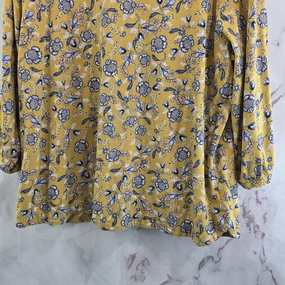 J Jill Shirt Women XL Yellow Blue Floral Printed V Neck Pure Modal Long Tee T - Picture 7 of 10